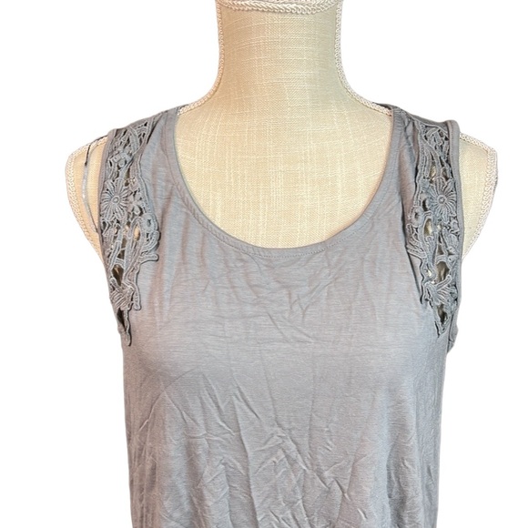 NWT Philosophy Dane Lewis Sleeveless Scoop Tank Blouse Gray Crochet Womens L - Picture 2 of 11